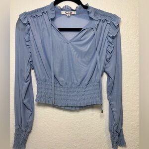 Women's Miss Style Baby Blue Satin Puff Sleece Pullover Blouse Size Medium